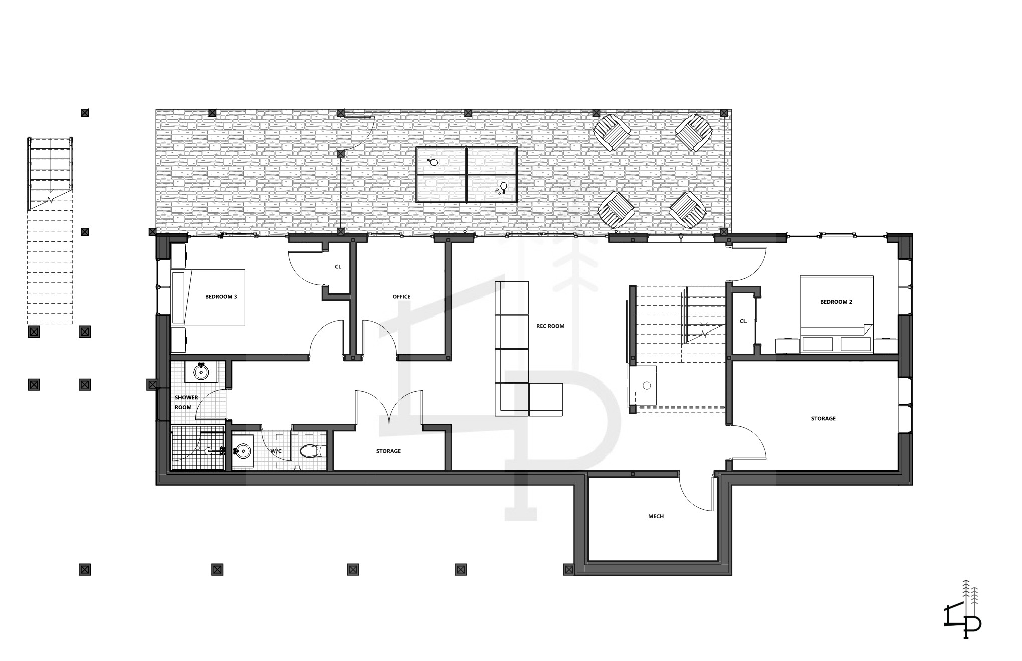 Chown Cottage floor plan sheet drawn in Revit with the Corbin Patten Designs title block