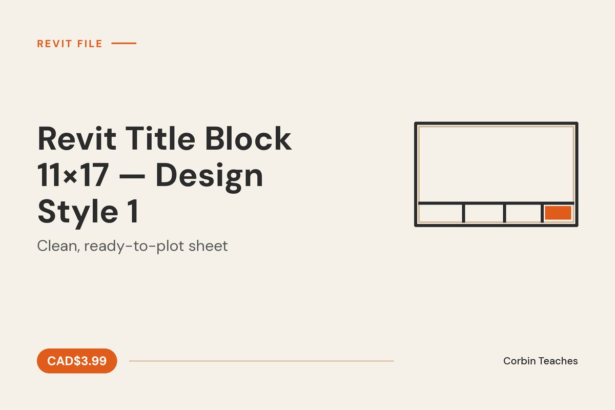 Revit 11×17 title block template, Style 1 — product card image for the Corbin Teaches shop