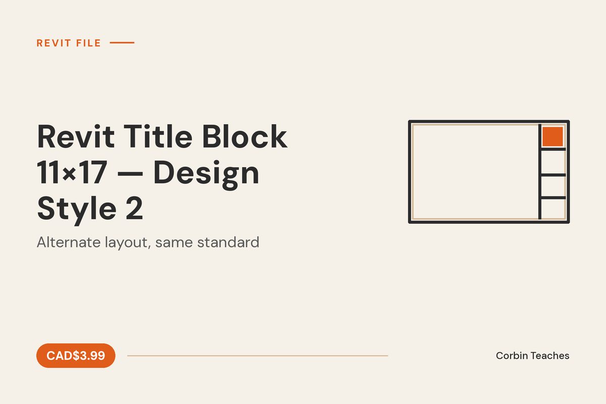 Revit 11×17 title block template, Style 2 — product card image for the Corbin Teaches shop